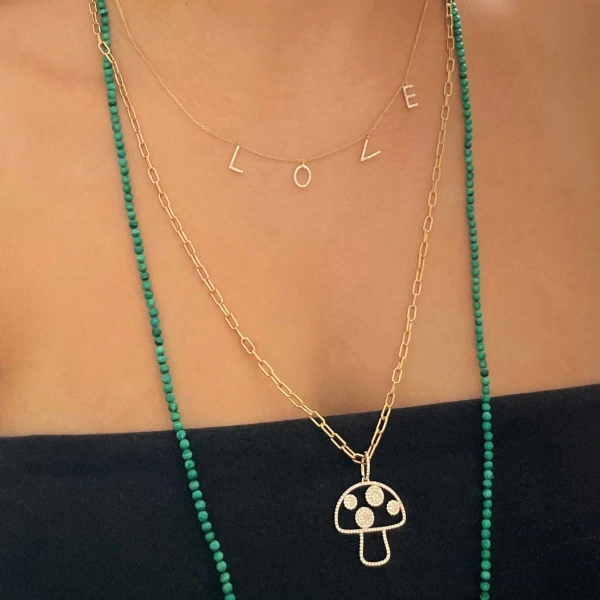 Rosa de la Cruz Separated Love Text Necklace in 18K Yellow Gold, White Diamond | Fine Necklaces | Coveti