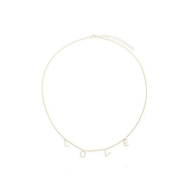 Rosa de la Cruz Separated Love Text Necklace in 18K Yellow Gold, White Diamond | Fine Necklaces | Coveti