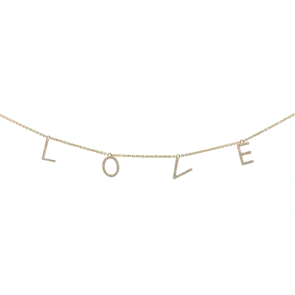 Separated Love Text Necklace in 18K Yellow Gold, White Diamond