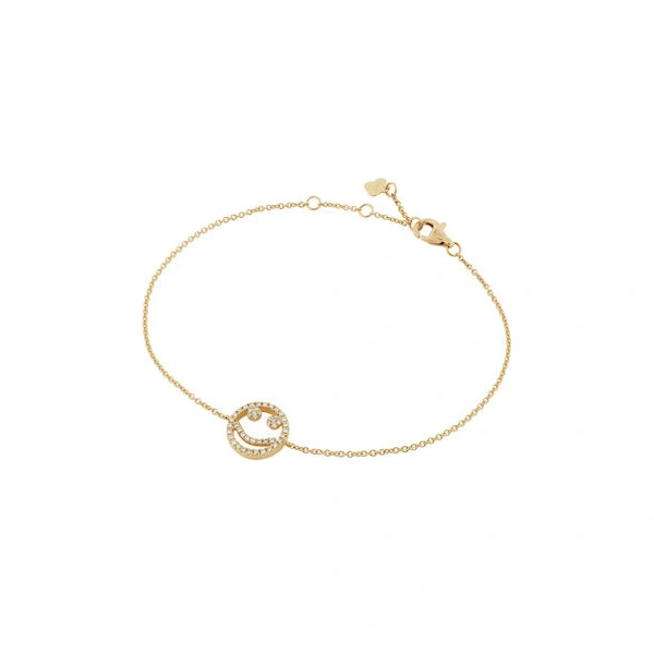 Smile Charm Bracelet in 18K Yellow Gold, White Diamond