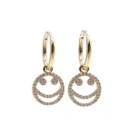 Rosa de la Cruz Smile Mini Hoops in 18K Yellow Gold and White Diamond, Pair | Fine Earrings | Coveti