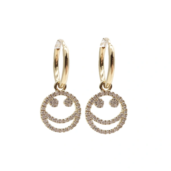 Rosa de la Cruz Smile Mini Hoops in 18K Yellow Gold and White Diamond, Pair | Fine Earrings | Coveti