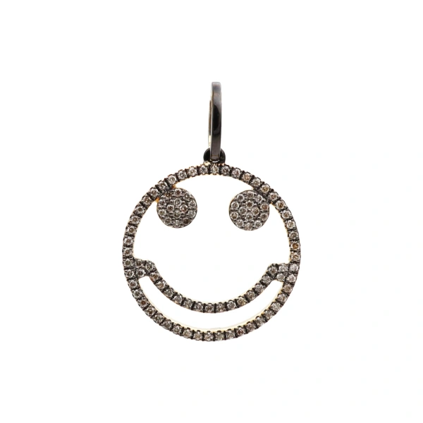 Rosa de la Cruz Smile Pendant 18mm in 18K Rhodium Gold, Brown Diamond | Fine Pendants and Charms | Coveti