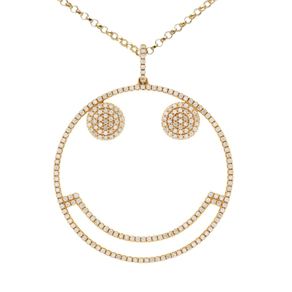 Rosa de la Cruz Smile Pendant 35mm in 18K Yellow Gold, White Diamond | Fine Pendants and Charms | Coveti