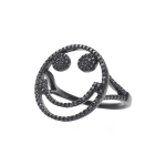 Rosa de la Cruz Smile Ring in 18K Rhodium Gold and Black Diamond | Fine Rings | Coveti