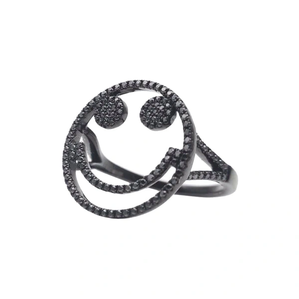 Smile Ring in 18K Rhodium Gold and Black Diamond