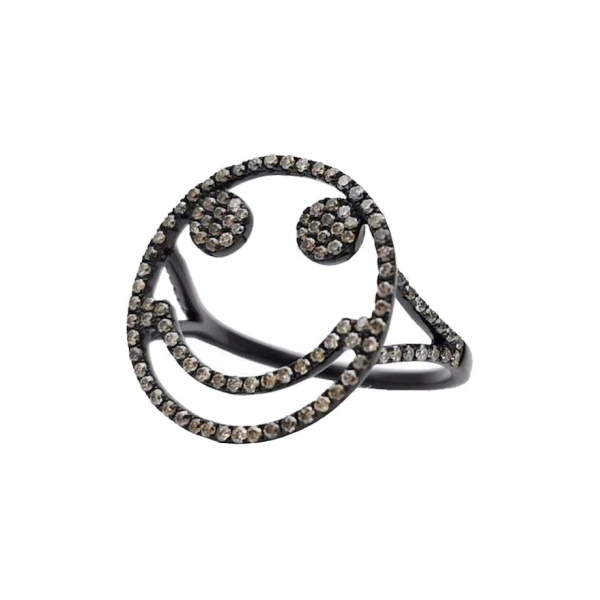 Rosa de la Cruz Smile Ring in 18K Rhodium Gold and Brown Diamond | Fine Rings | Coveti