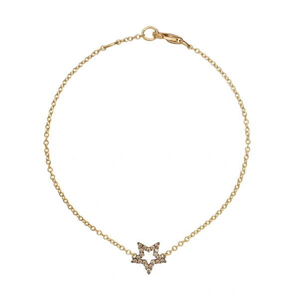 Star Charm Bracelet in 18K Rhodium Gold, Brown Diamond