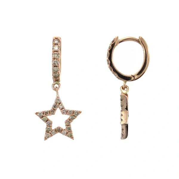 Star Charm Earrings in 18K Yellow Gold, Brown Diamond