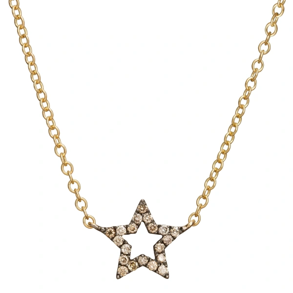 Rosa de la Cruz Star Charm Necklace in 18K Rhodium Gold, Brown Diamond | Fine Necklaces | Coveti