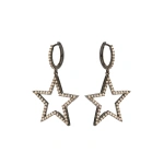 Rosa de la Cruz Star Earrings 25mm in 18K Rhodium Gold, Brown Diamond, Pair | Fine Earrings | Coveti