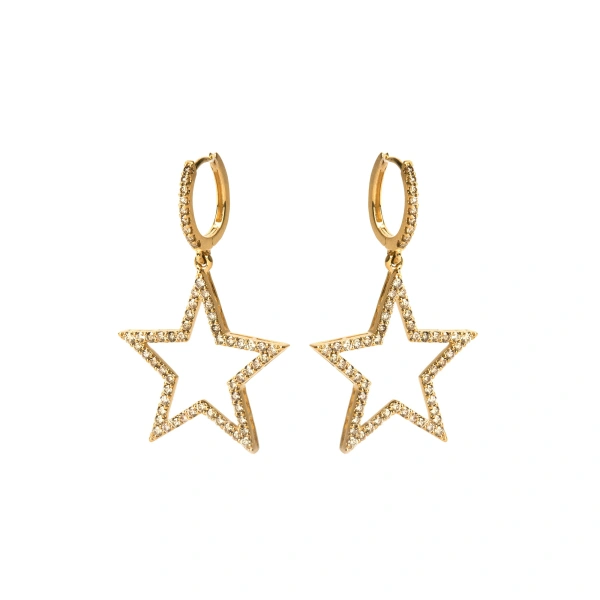 Rosa de la Cruz Star Earrings 25mm in 18K Yellow Gold, Brown Diamond, Pair | Fine Earrings | Coveti