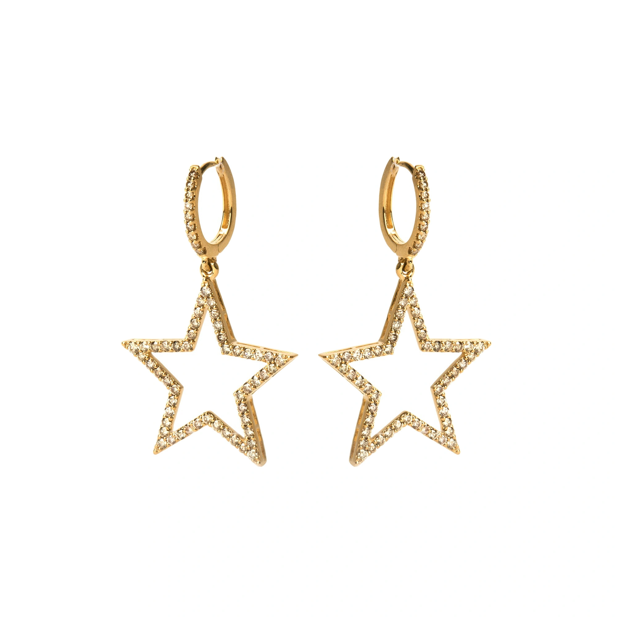 Rosa de la Cruz Star Earrings 25mm in 18K Yellow Gold, Brown Diamond, Pair Rosa de la Cruz Star Earrings 25mm in 18K Yellow Gold, Brown Diamond, Pair | Fine Earrings | Coveti