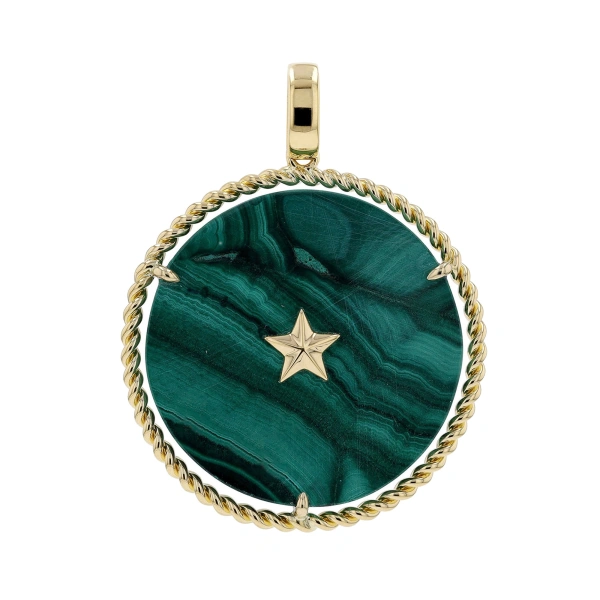 Rosa de la Cruz Star Malachite Coin Pendant in 18K Yellow Gold, Malachite | Fine Pendants and Charms | Coveti