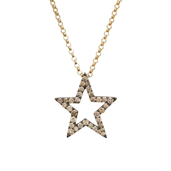 Rosa de la Cruz Star Pendant 20mm in 18K Rhodium Gold, Brown Diamond | Fine Pendants and Charms | Coveti