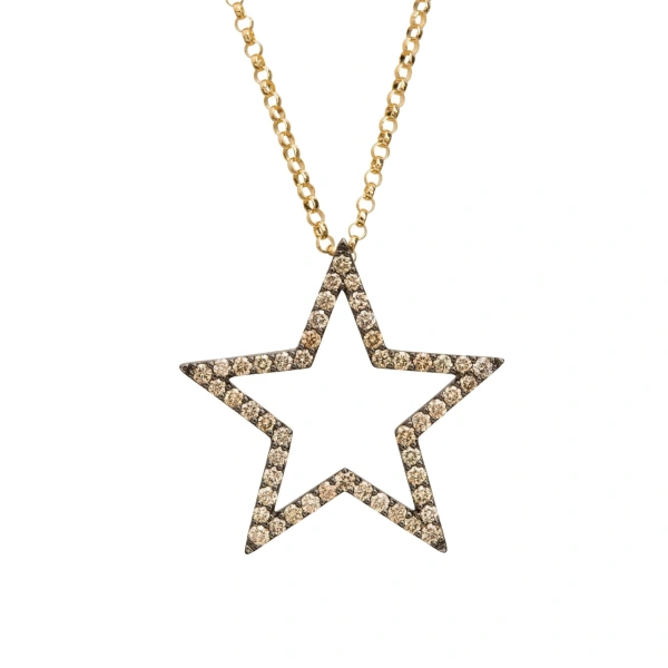 Rosa de la Cruz Star Pendant 25mm in 18K Rhodium Gold, Brown Diamond | Fine Pendants and Charms | Coveti