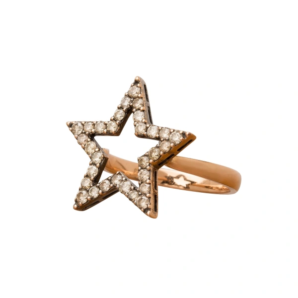 Rosa de la Cruz Star Ring 20mm in 18K Rose Gold, Brown Diamond | Fine Rings | Coveti