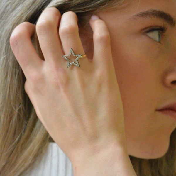 Rosa de la Cruz Star Ring 20mm in 18K Rose Gold, Brown Diamond | Fine Rings | Coveti