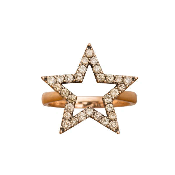 Star Ring 20mm in 18K Rose Gold, Brown Diamond