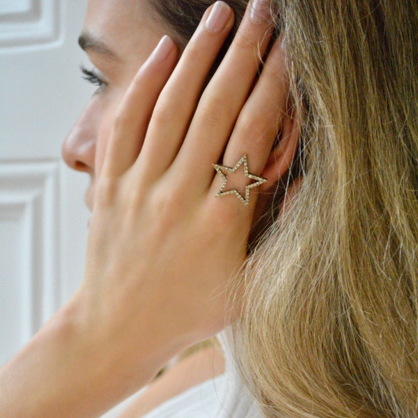 Rosa de la Cruz Star Ring 25mm in 18K Rose Gold, Brown Diamond | Fine Rings | Coveti