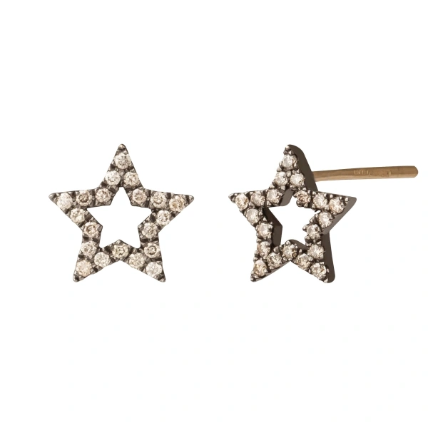 Star Studs in 18K Rhodium Gold, Brown Diamond, Pair