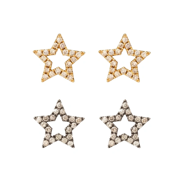 Rosa de la Cruz Star Studs in 18K Yellow Gold, Brown Diamond, Pair | Fine Earrings | Coveti