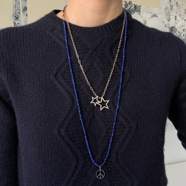 Rosa de la Cruz Stars on Classic Chain in 18K Yellow Gold, 18K Rhodium Gold and Brown Diamond | Fine Necklaces | Coveti