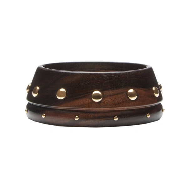 Tapered Ebony Bangle in Ebony, 18K Yellow Gold, Double Studs