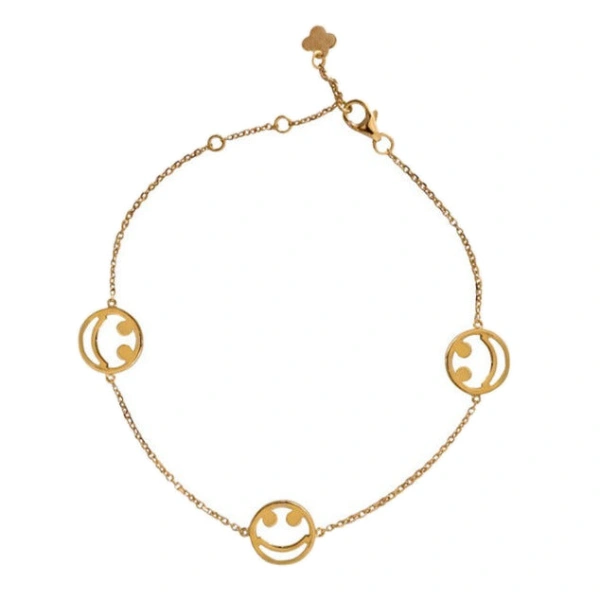 Three Smile Charm Bracelet in 18K Yellow Gold