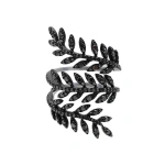 Rosa de la Cruz Triple Ivy Ring in 18K Rhodium Gold and Black Diamond | Fine Rings | Coveti