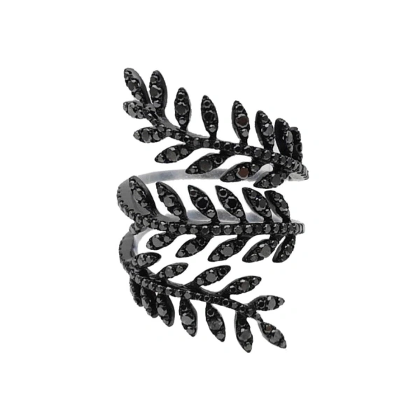 Triple Ivy Ring in 18K Rhodium Gold and Black Diamond