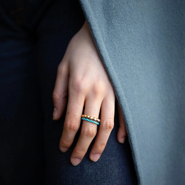 Rosa de la Cruz Turquoise Eternity Ring in 18K Yellow Gold, Turquoise | Fine Rings | Coveti
