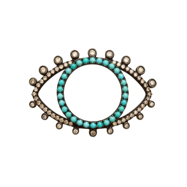Rosa de la Cruz Turquoise Eye Pendant in 18K Rhodium Gold, Turquoise and Brown Diamond | Fine Pendants and Charms | Coveti