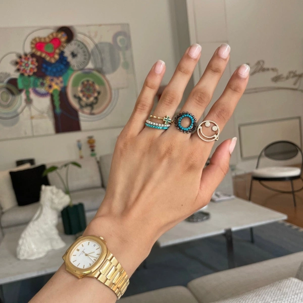 Rosa de la Cruz Turquoise Eye Ring in 18K Rhodium Gold, Turquoise and Brown Diamond | Fine Rings | Coveti