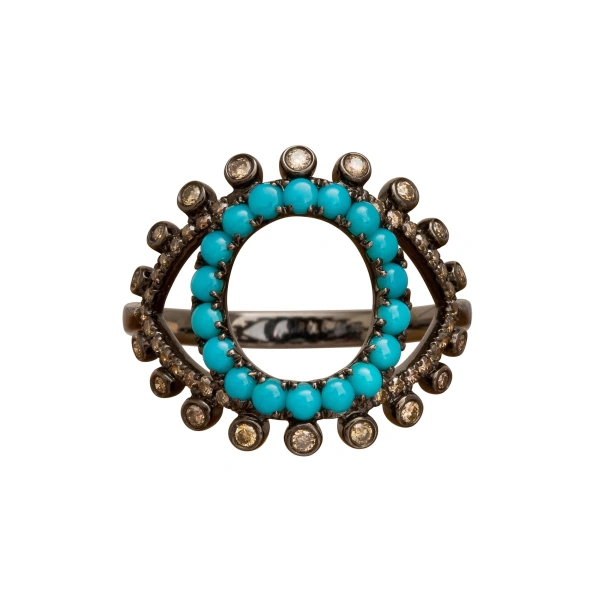 Rosa de la Cruz Turquoise Eye Ring in 18K Rhodium Gold, Turquoise and Brown Diamond | Fine Rings | Coveti