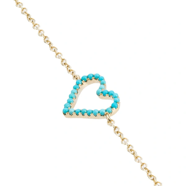 Rosa de la Cruz Turquoise Heart Charm Bracelet in 18K Yellow Gold, Turquoise | Fine Bracelets | Coveti
