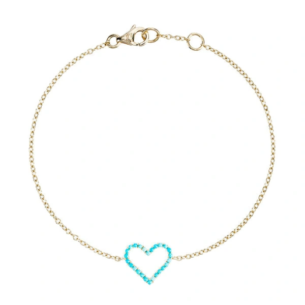 Rosa de la Cruz Turquoise Heart Charm Bracelet in 18K Yellow Gold, Turquoise | Fine Bracelets | Coveti