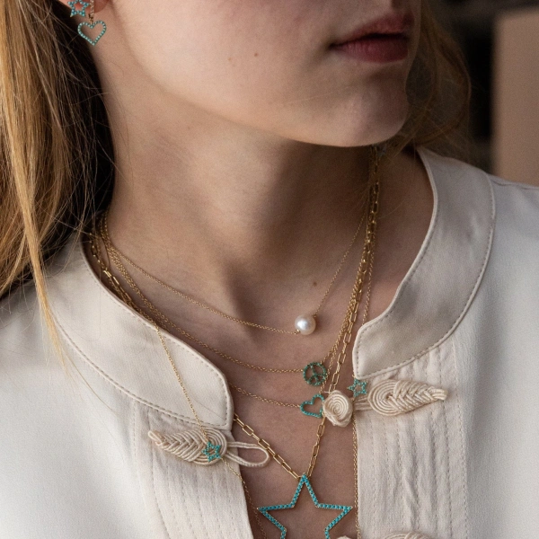 Rosa de la Cruz Turquoise Heart Charm Necklace in 18K Yellow Gold, Turquoise | Fine Necklaces | Coveti