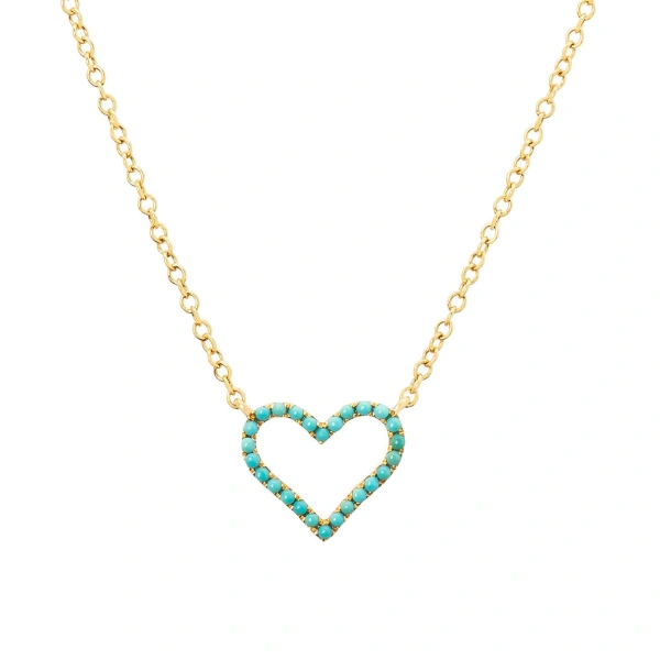 Turquoise Heart Charm Necklace in 18K Yellow Gold, Turquoise