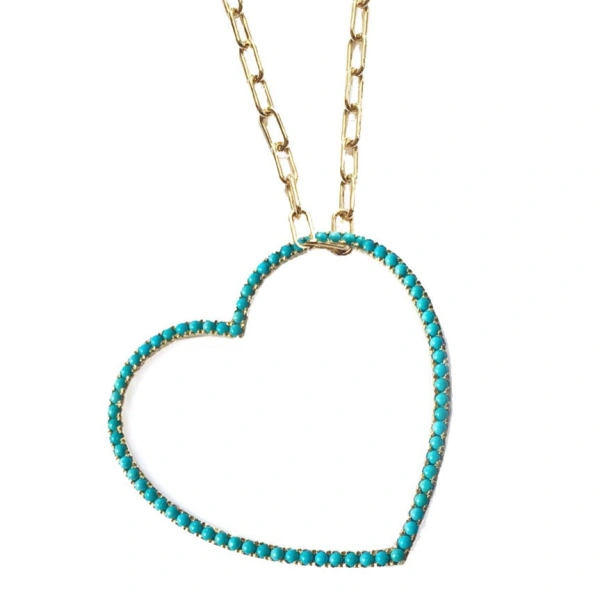 Rosa de la Cruz Turquoise Heart Pendant 40mm in 18K Yellow Gold, Turquoise | Fine Pendants and Charms | Coveti