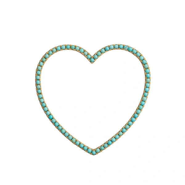 Rosa de la Cruz Turquoise Heart Pendant 40mm in 18K Yellow Gold, Turquoise | Fine Pendants and Charms | Coveti