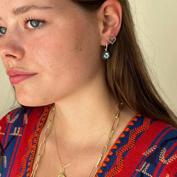 Rosa de la Cruz Turquoise Heart Studs in 18K Yellow Gold, Turquoise, Pair | Fine Earrings | Coveti