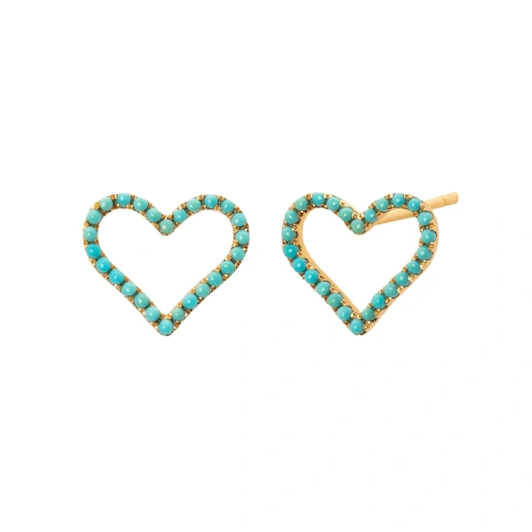 Rosa de la Cruz Turquoise Heart Studs in 18K Yellow Gold, Turquoise, Pair | Fine Earrings | Coveti