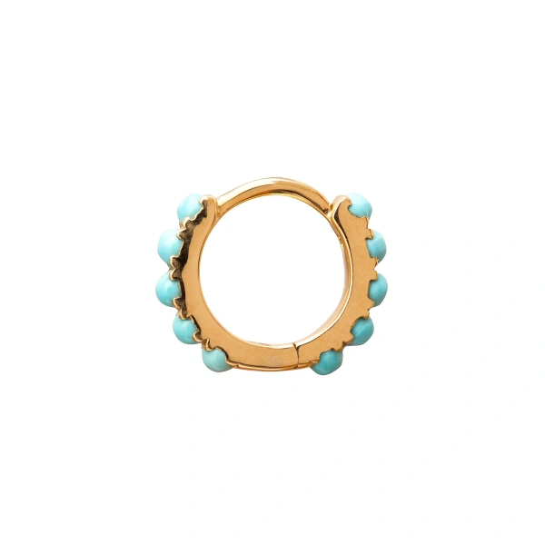 Rosa de la Cruz Turquoise Mini Hoops in 18K Yellow Gold, Turquoise, Pair | Fine Earrings | Coveti
