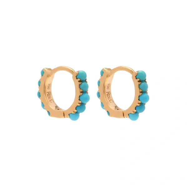 Turquoise Mini Hoops in 18K Yellow Gold, Turquoise, Pair