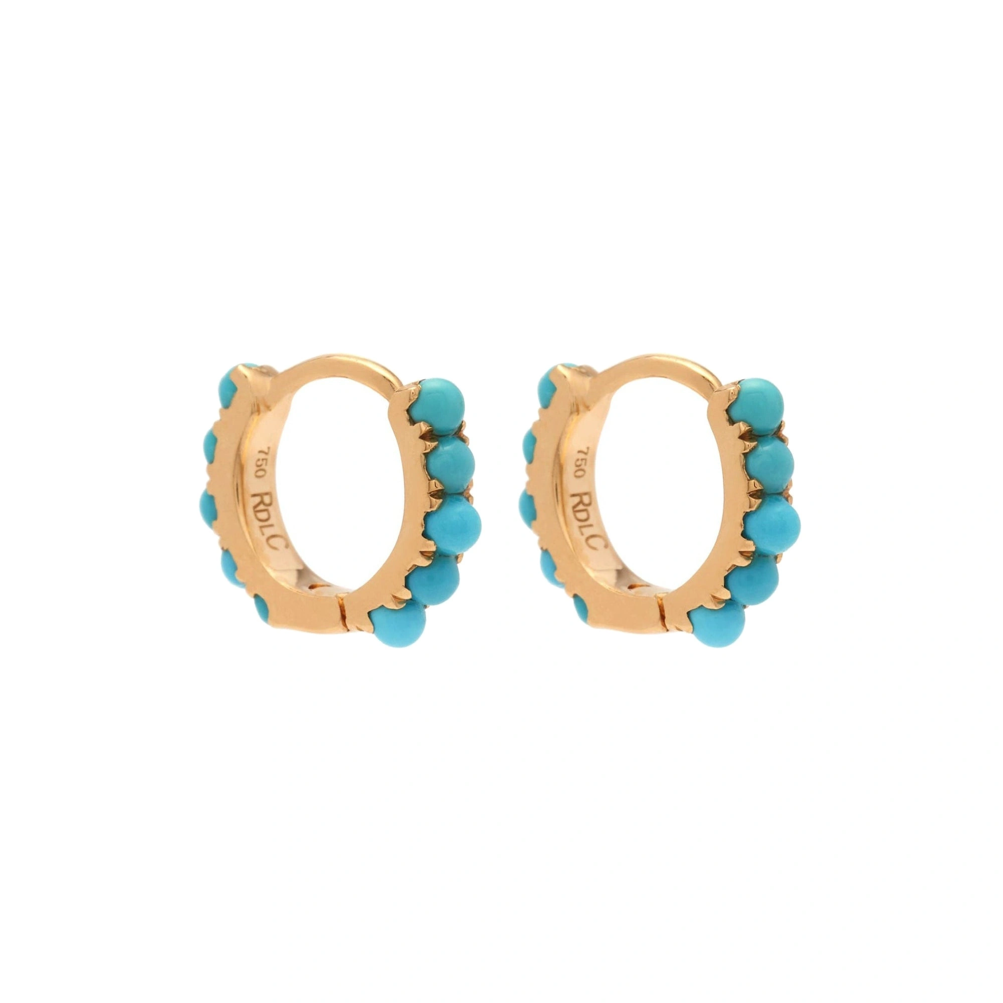Rosa de la Cruz Turquoise Mini Hoops in 18K Yellow Gold, Turquoise, Pair Rosa de la Cruz Turquoise Mini Hoops in 18K Yellow Gold, Turquoise, Pair | Fine Earrings | Coveti