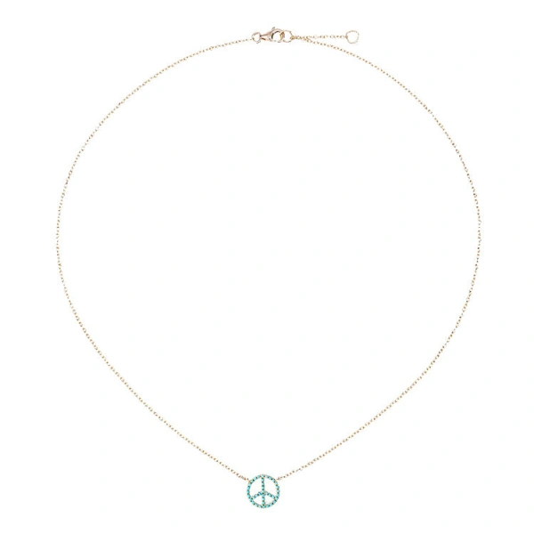 Rosa de la Cruz Turquoise Peace Charm Necklace in 18K Yellow Gold, Turquoise | Fine Necklaces | Coveti
