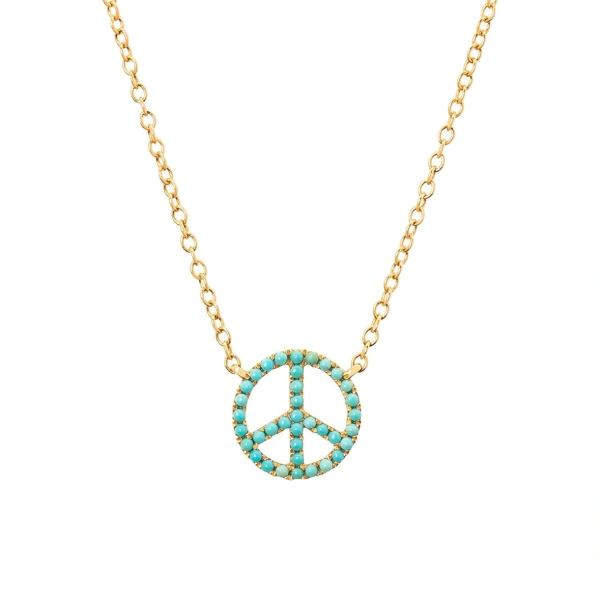 Rosa de la Cruz Turquoise Peace Charm Necklace in 18K Yellow Gold, Turquoise | Fine Necklaces | Coveti
