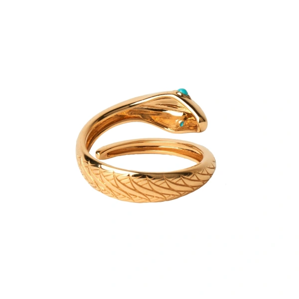 Rosa de la Cruz Turquoise Snake Ring in 18K Yellow Gold, Turquoise | Fine Rings | Coveti