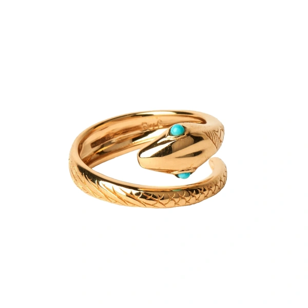 Rosa de la Cruz Turquoise Snake Ring in 18K Yellow Gold, Turquoise | Fine Rings | Coveti